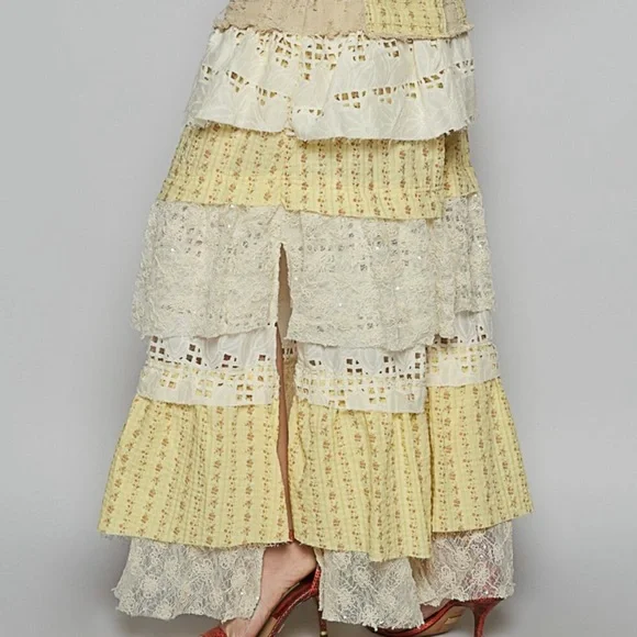 POL Yellow and Cream Tiered Maxi Skirt / NWOT - Picture 2 of 5